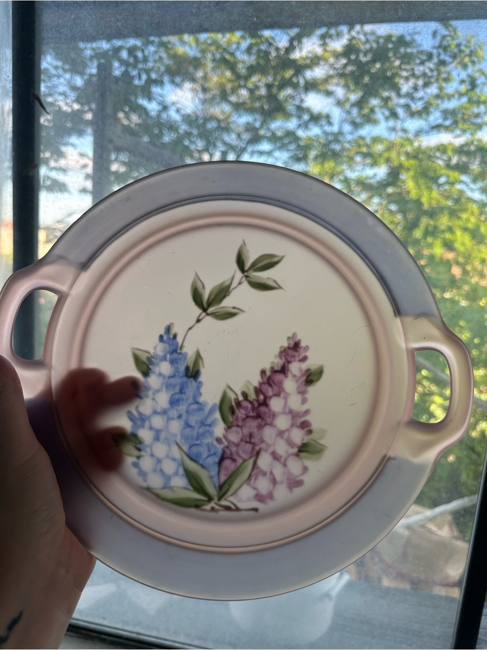 Frosted Depression Glass Lilac Two-Handled Serving Plate - Blue & Purple